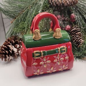 Davids Cookies Holiday Themed Handbag Ceramic Cookie Jar